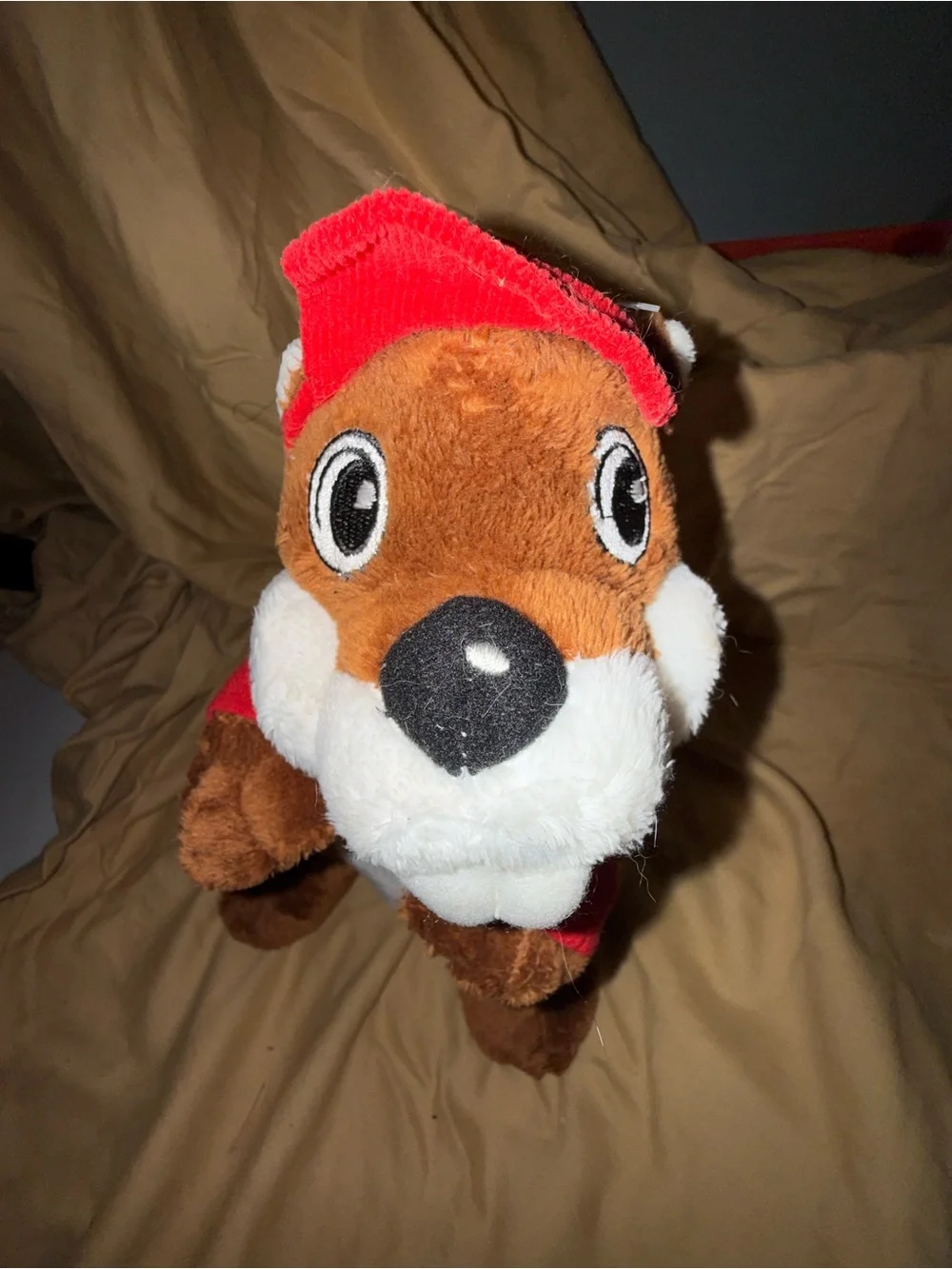Plush Brown Stuffed Buc-ee Toy with Red Hat and Shirt - Soft Plush